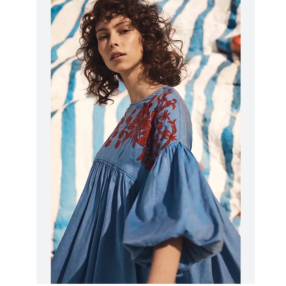 Anthropologie Top with Red Embroidery